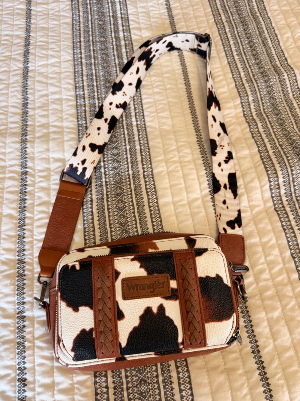 Wrangler Brown & Black Cowhide Print Crossbody